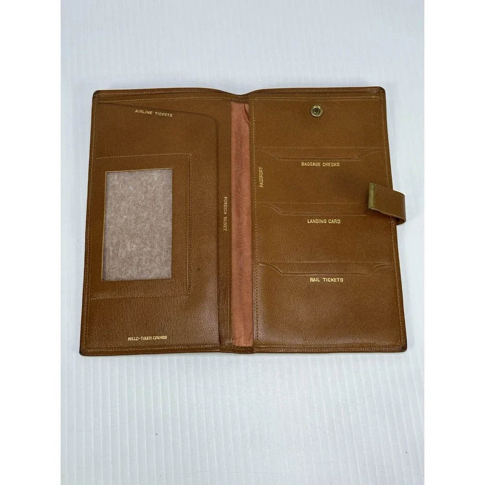 Vintage Travel Bifold Brown Mello Touch Cowhide Leather Passport Organizer 4.5x8